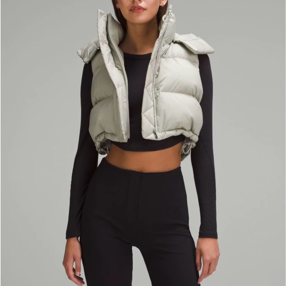 Lululemon Wunder Puff Super-Cropped Vest Heathered Raw Linen Size 2 NWT